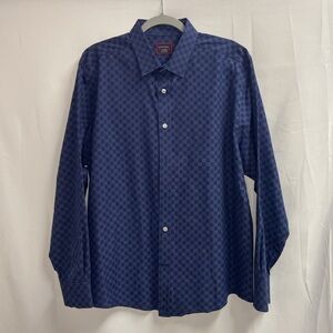 UNTUCKit Wrinkle Free Cotton Button Up Shirt Navy Checkerboard Size XL